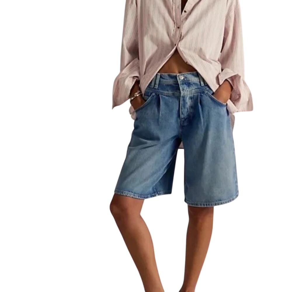 NWT Free People Interstate Slouchy Denim Shorts Womens 32 Casual Y2K Jorts 36”